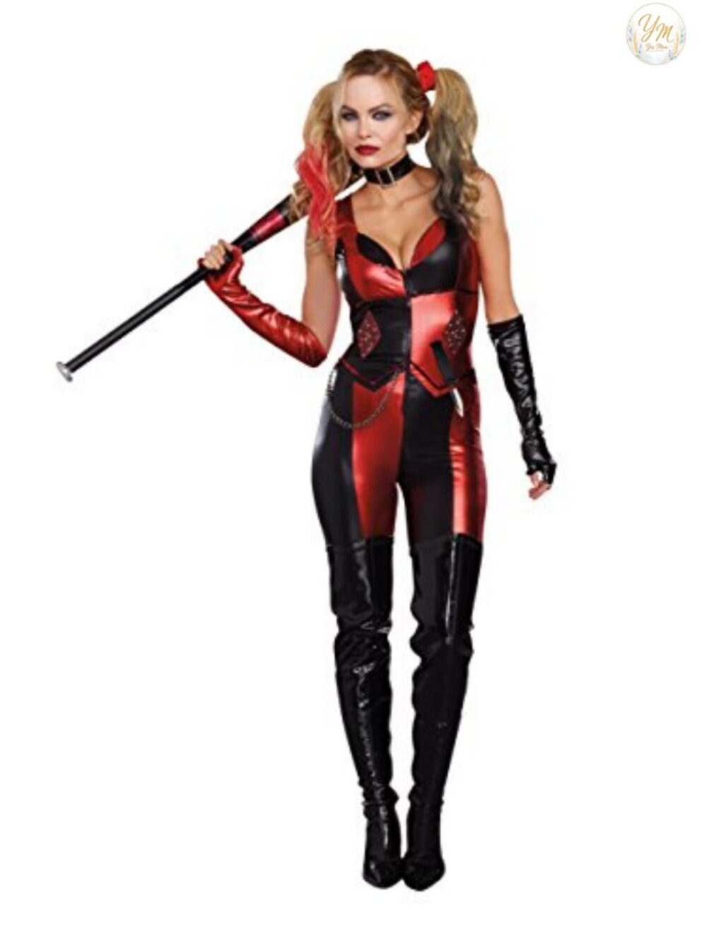 Harlequin Blaster Costume Jumpsuit Zipper Front Sequin Bodice